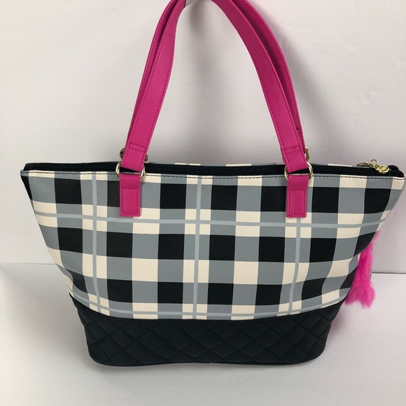 Betsey Johnson Tote Bag NWT Plaid LBAMOR Satchel - Picture 4 of 6